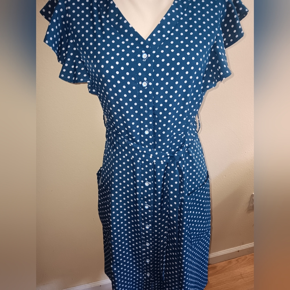 Polka-dot teal womens dress size small